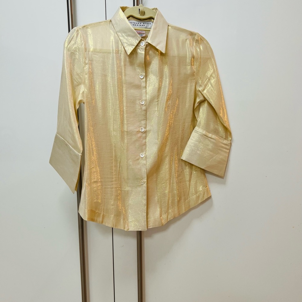NWOT Gretchen Scott Designs Blouse Gold Lame Size XS